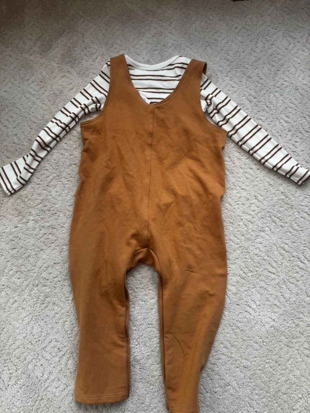 NWT Angel Dear Rust Brown Romper with Cream and Brown Striped Tee - 18-24M